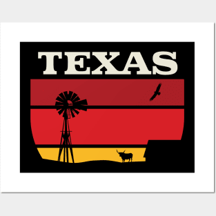 Texas longhorn sunset Retro Vintage Design Gift T-Shirt Posters and Art